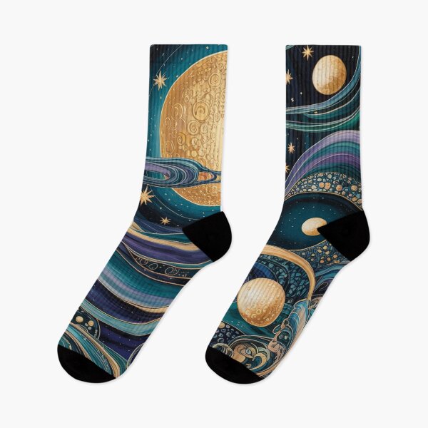 Item preview, Gustav Klimt Style Golden Moon and Stars | Art Nouveau Celestial Night Art designed and sold by Tamas Das.