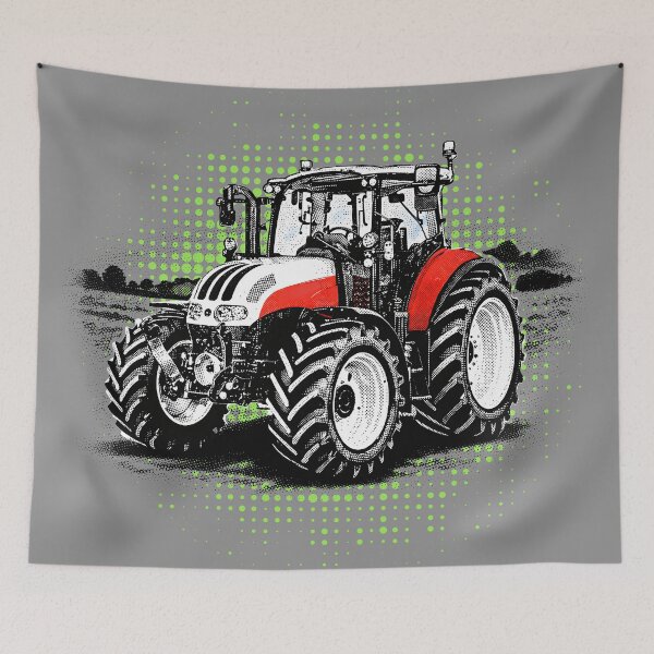 Item preview, Green tractor, white rims, halftone, modern designed and sold by CreareAT.