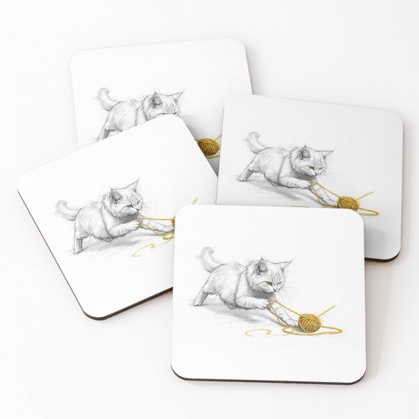 Item preview, Playful White Cat with Yellow Yarn Sketch designed and sold by SpaceShade.