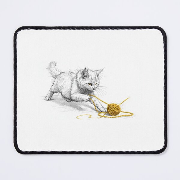 Item preview, Playful White Cat with Yellow Yarn Sketch designed and sold by SpaceShade.
