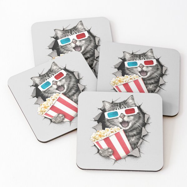 Item preview, Cat with 3D Glasses, Popcorn, Vintage Pop Art designed and sold by CreareAT.