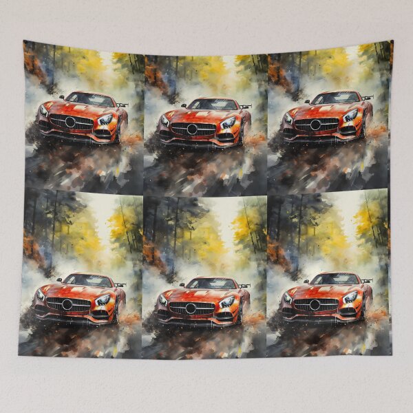 Item preview, Vibrant Orange High Performance Sports Car Driving Through Autumn Forest designed and sold by RevUpDesign.