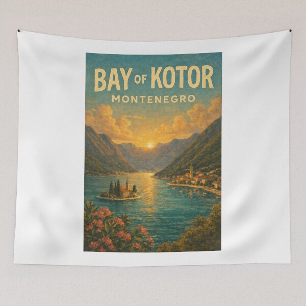 Item preview, Bay of Kotor Montenegro – Sunset Over Adriatic Inlet with Kotor Old Town and Perast near Sveti Đorđe Island designed and sold by Aryabek.