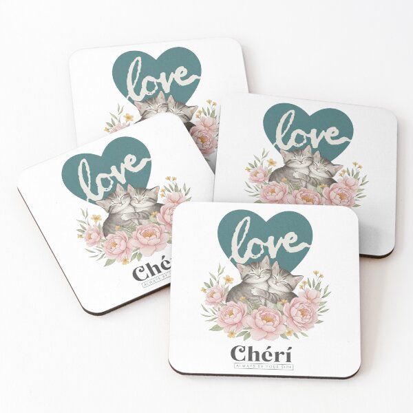 Item preview, Chéri Cute Kittens Illustration — Watercolor Cats with Pink Peonies and Teal Heart designed and sold by Colorful-Garden.