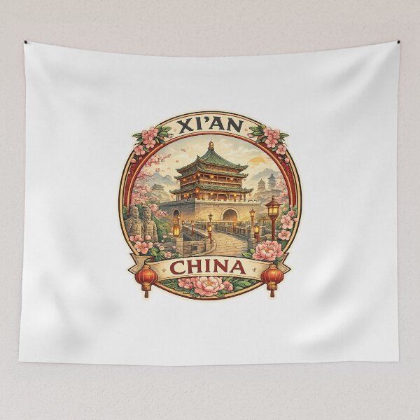 Item preview, Xi’an China – Bell Tower and Cherry Blossoms in Ancient Capital of Shaanxi Province near Terracotta Army designed and sold by Aryabek.