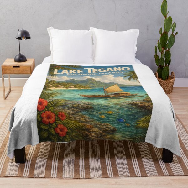 Item preview, Lake Tegano Solomon Islands – Coastal Rainforest Lagoon on Rennell Island with Coral Reefs and Traditional Canoes designed and sold by Aryabek.