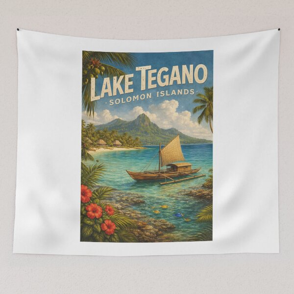 Item preview, Lake Tegano Solomon Islands – Coastal Rainforest Lagoon on Rennell Island with Coral Reefs and Traditional Canoes designed and sold by Aryabek.