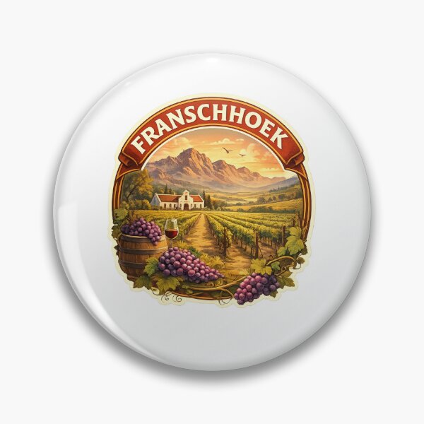 Item preview, Franschhoek South Africa – Wine Country Landscape with Vineyards and Historic Cellars beneath Cape Mountains designed and sold by Aryabek.