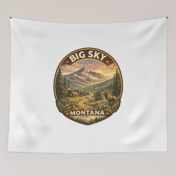 Item preview, Big Sky Montana USA – Alpine Wilderness Scene with Lone Elk and Snow-Capped Peaks in Gallatin Range designed and sold by Aryabek.