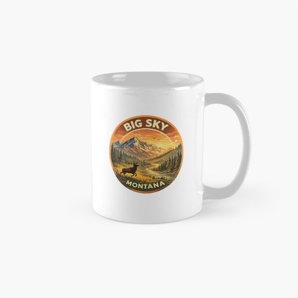 Item preview, Big Sky Montana USA – Sunset Over River Valley with Elk and Mountain Peaks near Yellowstone designed and sold by Aryabek.