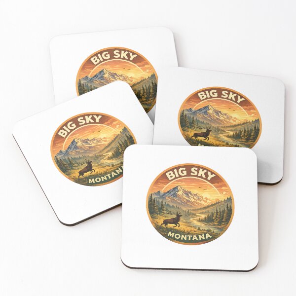 Item preview, Big Sky Montana USA – Sunset Over River Valley with Elk and Mountain Peaks near Yellowstone designed and sold by Aryabek.