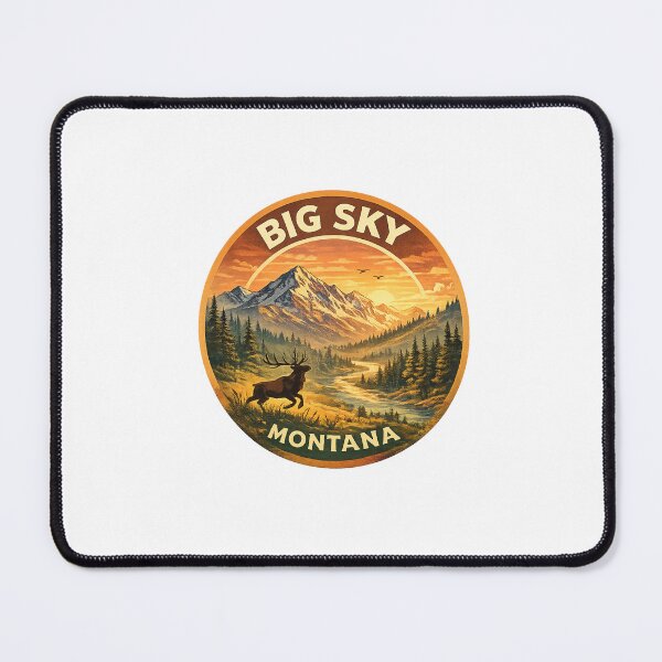 Item preview, Big Sky Montana USA – Sunset Over River Valley with Elk and Mountain Peaks near Yellowstone designed and sold by Aryabek.
