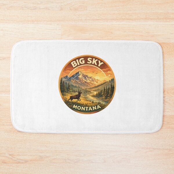 Item preview, Big Sky Montana USA – Sunset Over River Valley with Elk and Mountain Peaks near Yellowstone designed and sold by Aryabek.
