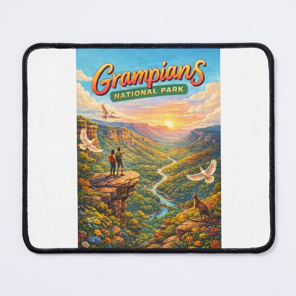 Item preview, Grampians National Park Australia – Scenic Overlook with Hikers, River Valley and Wildlife in Victoria’s Gariwerd designed and sold by Aryabek.