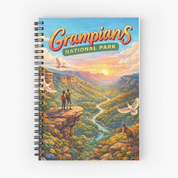Item preview, Grampians National Park Australia – Scenic Overlook with Hikers, River Valley and Wildlife in Victoria’s Gariwerd designed and sold by Aryabek.
