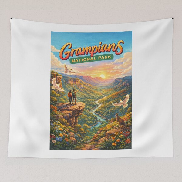 Item preview, Grampians National Park Australia – Scenic Overlook with Hikers, River Valley and Wildlife in Victoria’s Gariwerd designed and sold by Aryabek.
