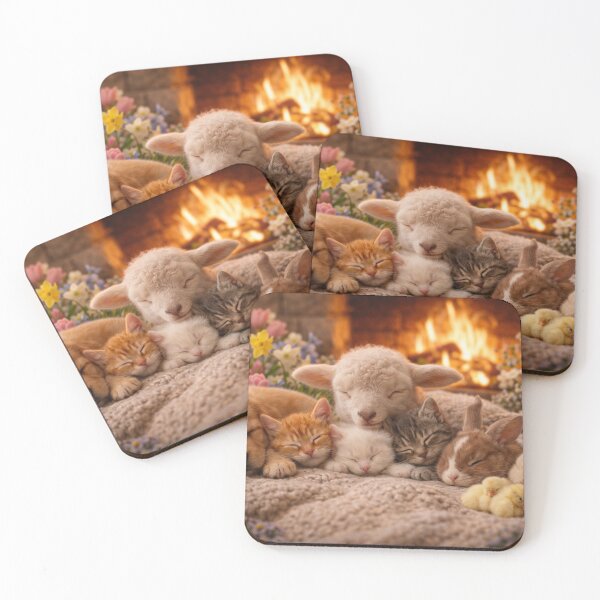 Item preview, Cuddly Easter animals by the fireplace designed and sold by Cerberus-Art.