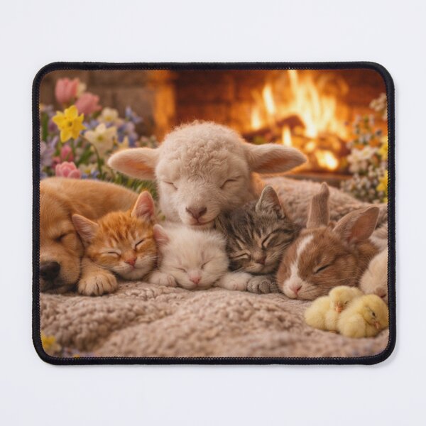 Item preview, Cuddly Easter animals by the fireplace designed and sold by Cerberus-Art.