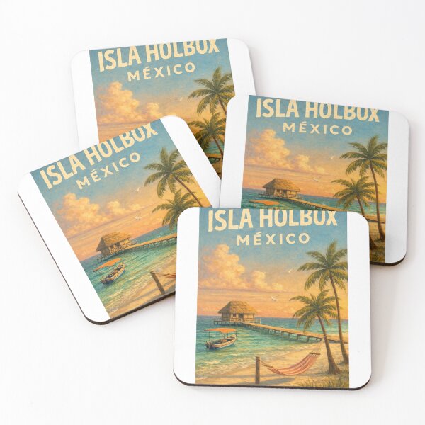 Item preview, Isla Holbox Mexico – Sunset Over Caribbean Waters with Palapa Pier and Beach Hammocks on Quintana Roo Island designed and sold by Aryabek.