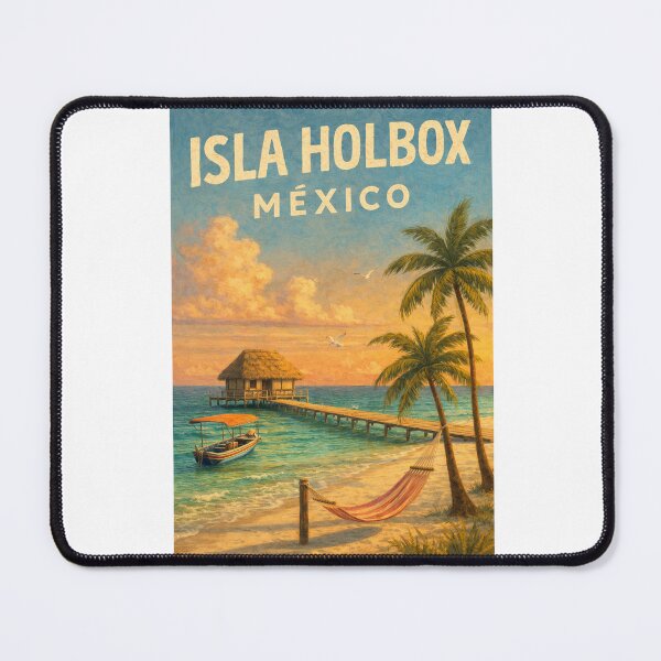 Item preview, Isla Holbox Mexico – Sunset Over Caribbean Waters with Palapa Pier and Beach Hammocks on Quintana Roo Island designed and sold by Aryabek.