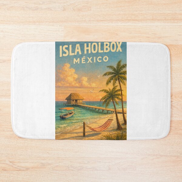 Item preview, Isla Holbox Mexico – Sunset Over Caribbean Waters with Palapa Pier and Beach Hammocks on Quintana Roo Island designed and sold by Aryabek.
