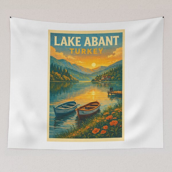 Item preview, Lake Abant Turkey – Sunset View of Boats, Mountains and Forests in Bolu Province Nature Park designed and sold by Aryabek.