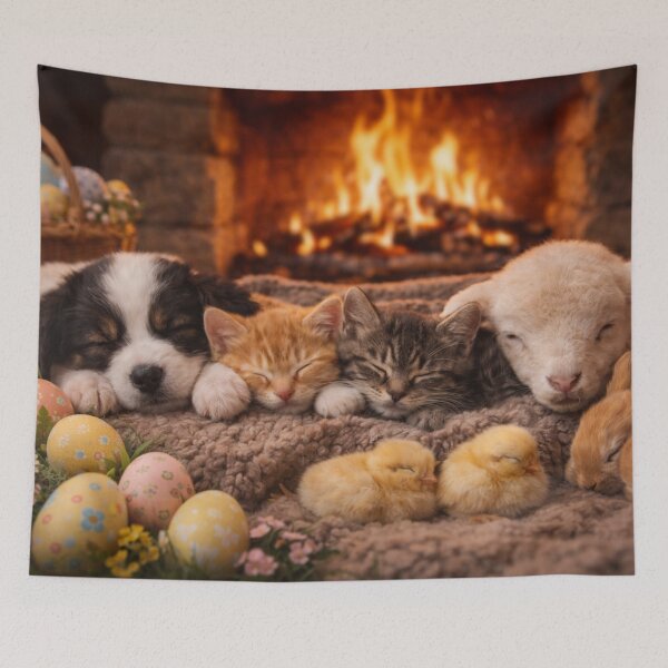 Item preview, Cuddly bunch in the Easter nest by the fireplace designed and sold by Cerberus-Art.