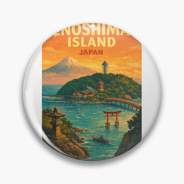 Item preview, Enoshima Island Japan – Sunset View with Mount Fuji, Sea Candle Tower and Torii Gate in Kanagawa Prefecture designed and sold by Places On Earth.