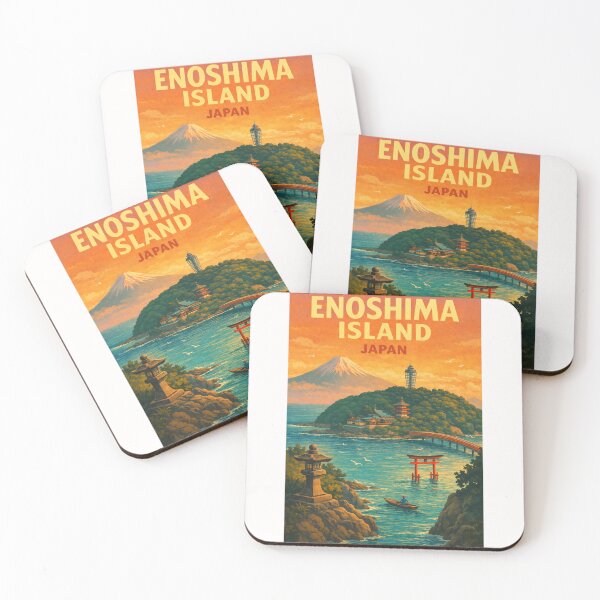 Item preview, Enoshima Island Japan – Sunset View with Mount Fuji, Sea Candle Tower and Torii Gate in Kanagawa Prefecture designed and sold by Places On Earth.
