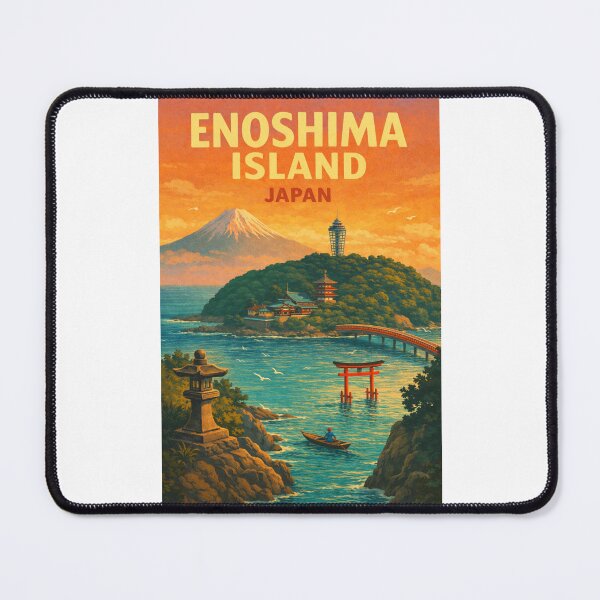 Item preview, Enoshima Island Japan – Sunset View with Mount Fuji, Sea Candle Tower and Torii Gate in Kanagawa Prefecture designed and sold by Places On Earth.