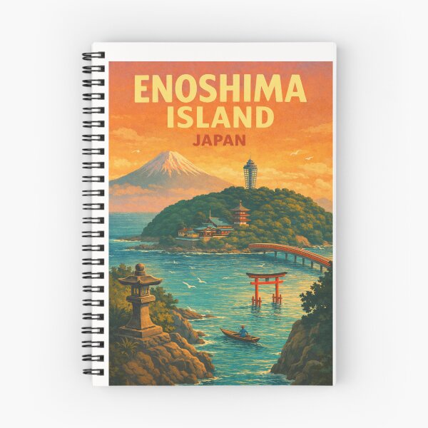 Item preview, Enoshima Island Japan – Sunset View with Mount Fuji, Sea Candle Tower and Torii Gate in Kanagawa Prefecture designed and sold by Places On Earth.