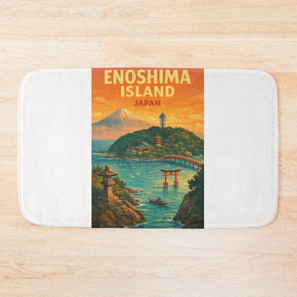 Item preview, Enoshima Island Japan – Sunset View with Mount Fuji, Sea Candle Tower and Torii Gate in Kanagawa Prefecture designed and sold by Places On Earth.