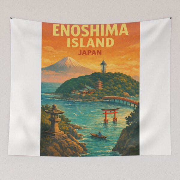 Item preview, Enoshima Island Japan – Sunset View with Mount Fuji, Sea Candle Tower and Torii Gate in Kanagawa Prefecture designed and sold by Places On Earth.