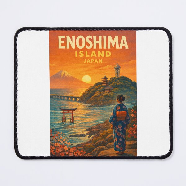 Item preview, Enoshima Island Japan – Kimono-Viewing Sunset Over Mount Fuji and Torii Gate from Kanagawa Coast designed and sold by Places On Earth.