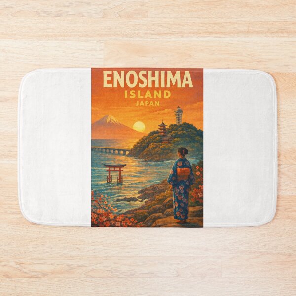 Item preview, Enoshima Island Japan – Kimono-Viewing Sunset Over Mount Fuji and Torii Gate from Kanagawa Coast designed and sold by Places On Earth.