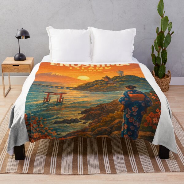 Item preview, Enoshima Island Japan – Kimono-Viewing Sunset Over Mount Fuji and Torii Gate from Kanagawa Coast designed and sold by Places On Earth.