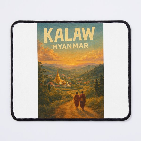 Item preview, Kalaw Myanmar – Buddhist Monks at Sunset in the Shan Hills with Pagodas and Mountain Townscape designed and sold by Places On Earth.