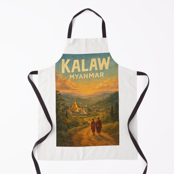 Item preview, Kalaw Myanmar – Buddhist Monks at Sunset in the Shan Hills with Pagodas and Mountain Townscape designed and sold by Places On Earth.