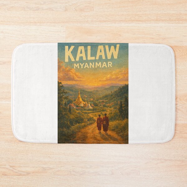Item preview, Kalaw Myanmar – Buddhist Monks at Sunset in the Shan Hills with Pagodas and Mountain Townscape designed and sold by Places On Earth.