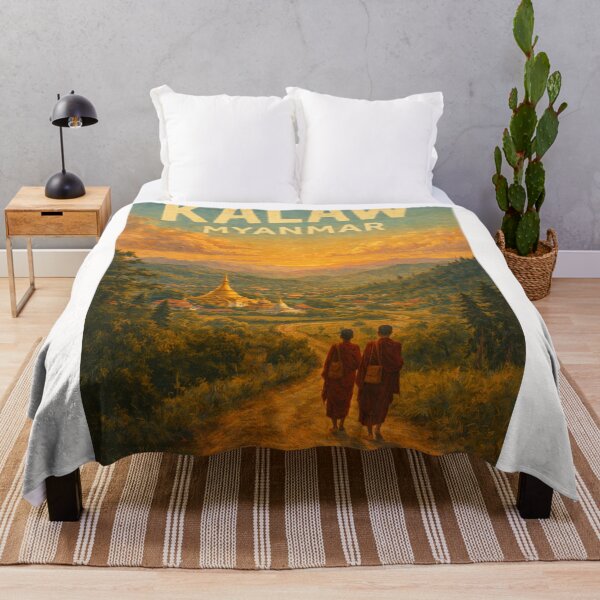 Item preview, Kalaw Myanmar – Buddhist Monks at Sunset in the Shan Hills with Pagodas and Mountain Townscape designed and sold by Places On Earth.