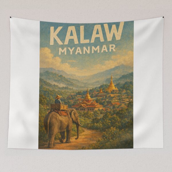 Item preview, Kalaw Myanmar – Elephant Trekking View of Golden Pagodas and Mountain Landscape in Shan State designed and sold by Places On Earth.