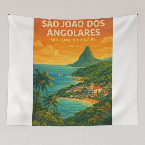 Item preview, São João dos Angolares São Tomé – Coastal Town with Pico Cão Grande and Colonial Church on São Tomé Island designed and sold by Places On Earth.