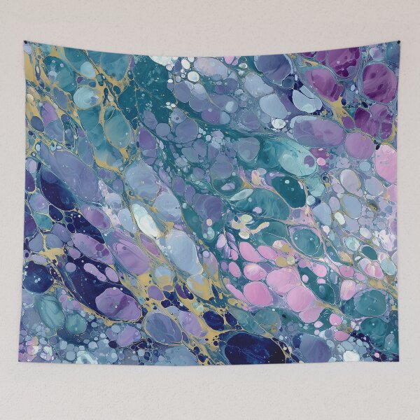 Item preview, Shimmering marble cells in turquoise and lavender with gold veins designed and sold by Letteraddicted.