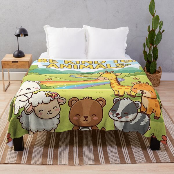 Item preview, Be Kind To Animals – Cute Giraffe, Bear, Sheep, Badger & Deer with Rainbow Illustration designed and sold by GlobalBoom.