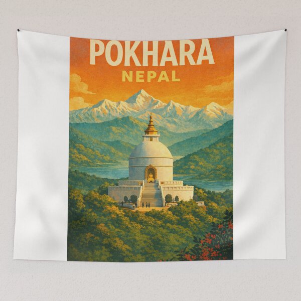 Item preview, Pokhara Nepal – Peace Pagoda and Himalayan Peaks Overlooking Phewa Lake in Gandaki Province designed and sold by Places On Earth.