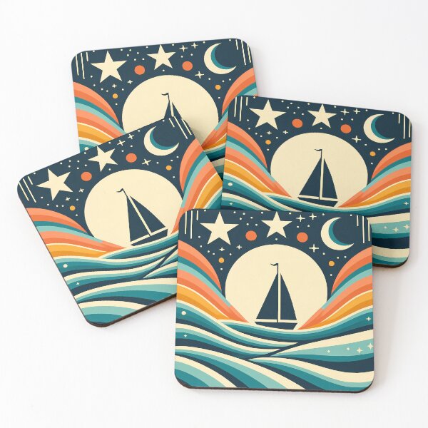 Item preview, Sailboat at Night with Gradient Waves designed and sold by InkSmithery.