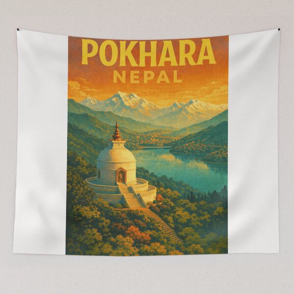 Item preview, Pokhara Nepal – Shanti Stupa Above Lakeside with Himalayan Mountains in the Annapurna Region designed and sold by Places On Earth.