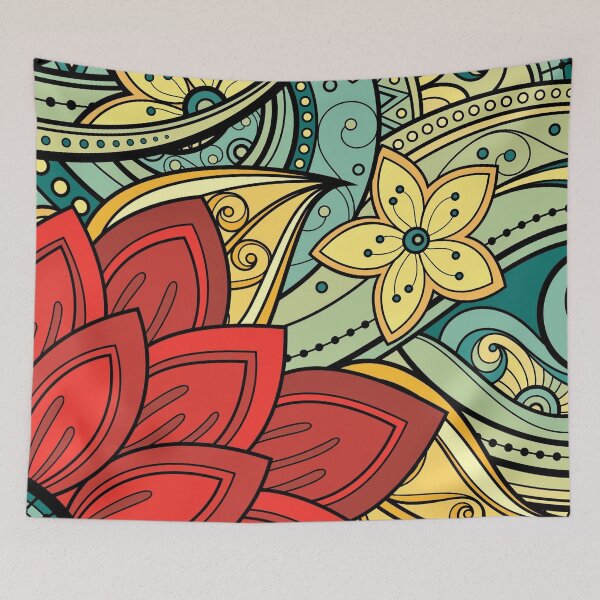 Item preview, Vibrant Floral Paisley - Red and Teal Bohemian Pattern designed and sold by Midnight Nebula.