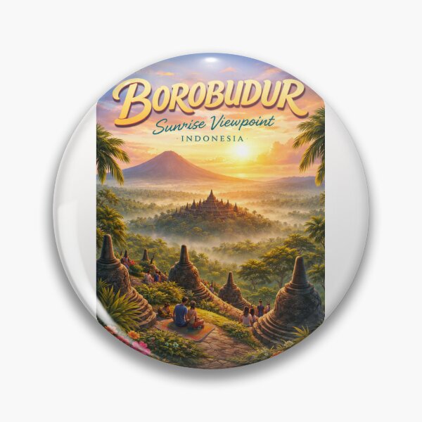 Item preview, Borobudur Sunrise View – Central Java Temple Overlooking Mount Merapi in Indonesia's Kedu Plain designed and sold by Places On Earth.