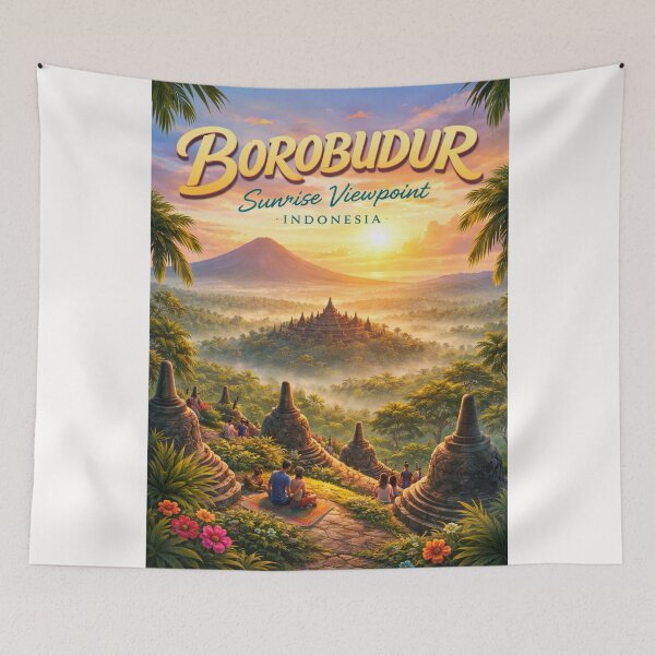 Item preview, Borobudur Sunrise View – Central Java Temple Overlooking Mount Merapi in Indonesia's Kedu Plain designed and sold by Places On Earth.